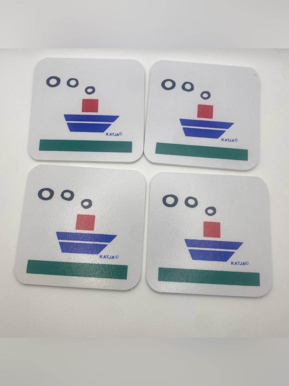 Vintage Katja Mid Century Modern Nautical Boat Coasters Set of 4 w/ Original Box